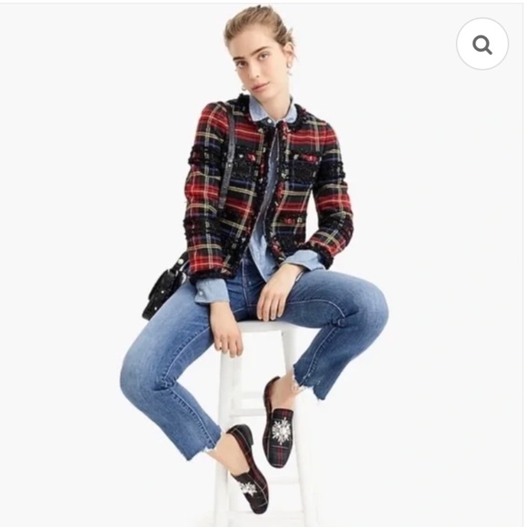 J. Crew Stewart Tartan plaid w/Braided Trim blazer/ Lady jacket, 0, N121 - Picture 2 of 5